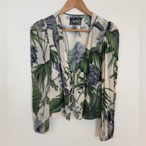 Reformation Green and White Leaf Print Top